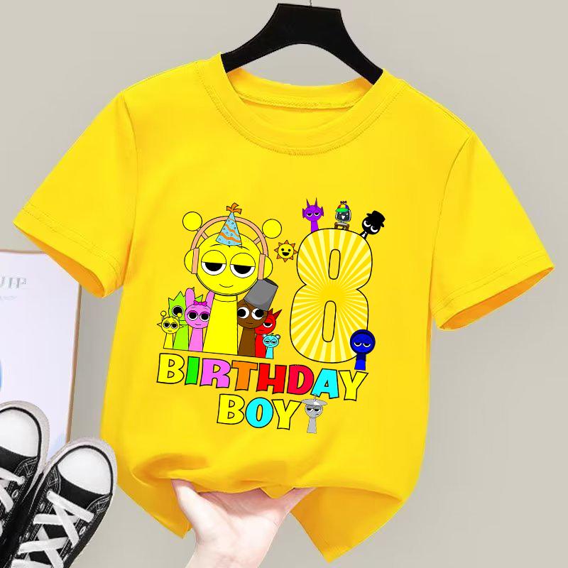 Sprunki Incredibox Birthday T-Shirt Short Sleeve Toddler Number Black T-Shirts Summer Casual Kids Tops Cute Cartoon Baby Clothes