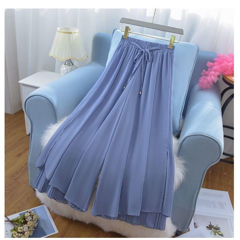 

WTEMPO Chiffon Wide-leg Pants Summer Thin Nine Points Loose and Thin High Waist Versatile Solid Color Super Fairy Trouser XXXL