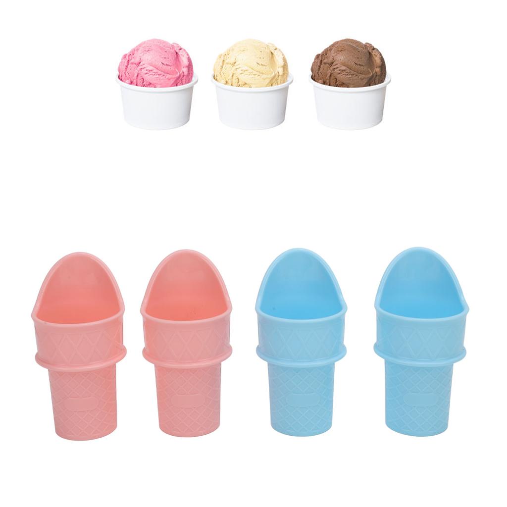 4pcs Ice Cream Cone Holder Reusable Sustainable Freezable Ice Cream Cup Spoon Snow Cone for Birthday