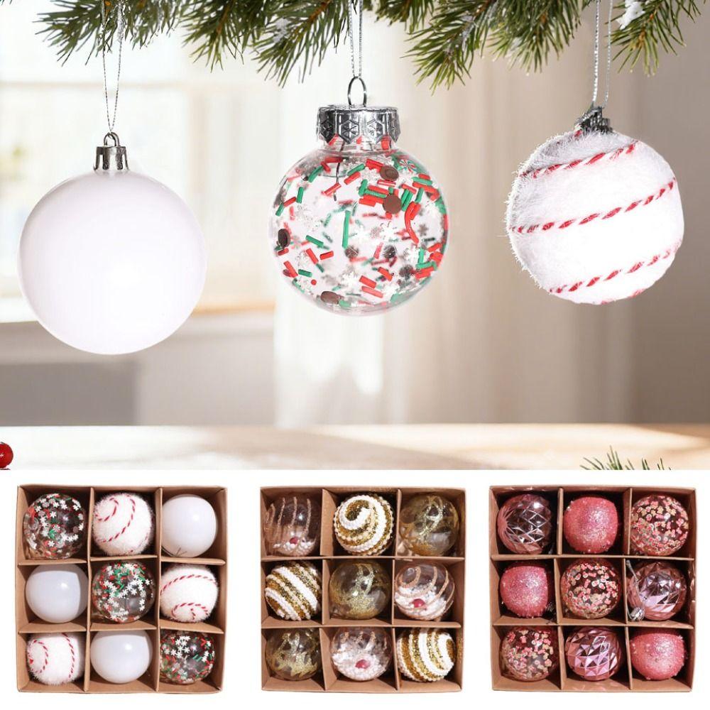 9Pcs/set New Plastic Christmas Tree Balls 6cm Hanging Christmas Tree Pendant DIY Painting Xmas Baubles Christmas Decorations