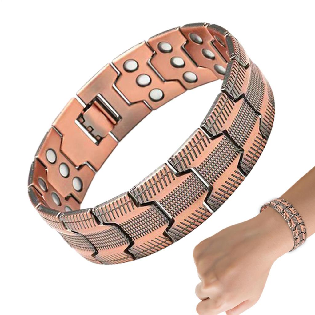 3-Row Magnetic Copper Bracelet for Men - Adjustable Cuff with Free Tool, Valentine's Gift for Dad Husband