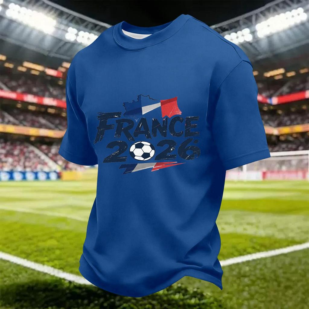 Men's Quick Dry Short Sleeve T-Shirt with Soccer Print, Breathable Mesh, Lightweight, Neck, Casual