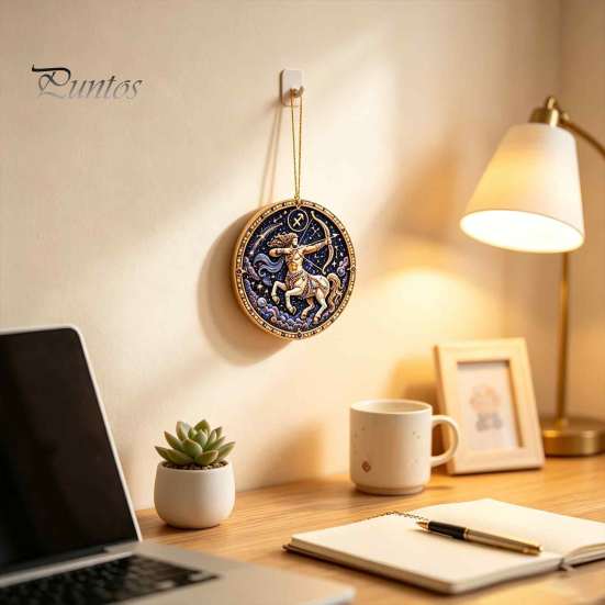 Halloween Decorative Pendant 2D Flat Pearl Painting Ornament, Double Sided Zodiac Theme Hanging Gem Home Ornament Art Craft, Rhinestone Beads Pattern