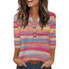 Women's Stylish Casual Striped Print Loose V-neck Button-down Shirt With Cropped Sleeves