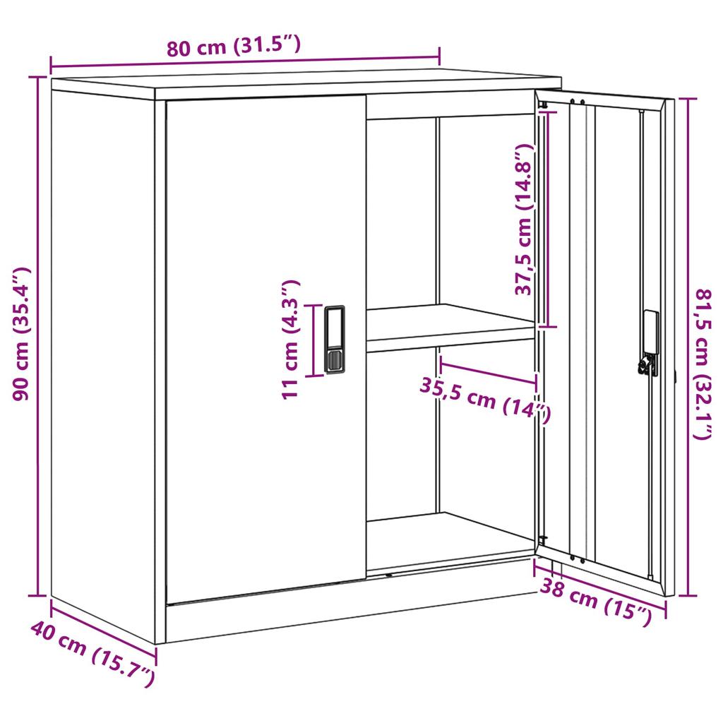 Storage Cabinet Anthracite Grey 80 x 40 x 90 cm Steel