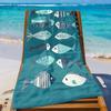 Serviette de Plage Imprimée Plate 2D Poisson Marin 1 Pièce Microfibre Anti-sable Imperméable Tapis de Protection pour Chaise Longue de Vacances au Bord de la Mer