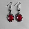 Retro Victoria Sliver Color Oval Lacework Inlay Red Crystal Glass Cat Bat Crow Cemetery Cross Dangle Earrings for Women Jewelry