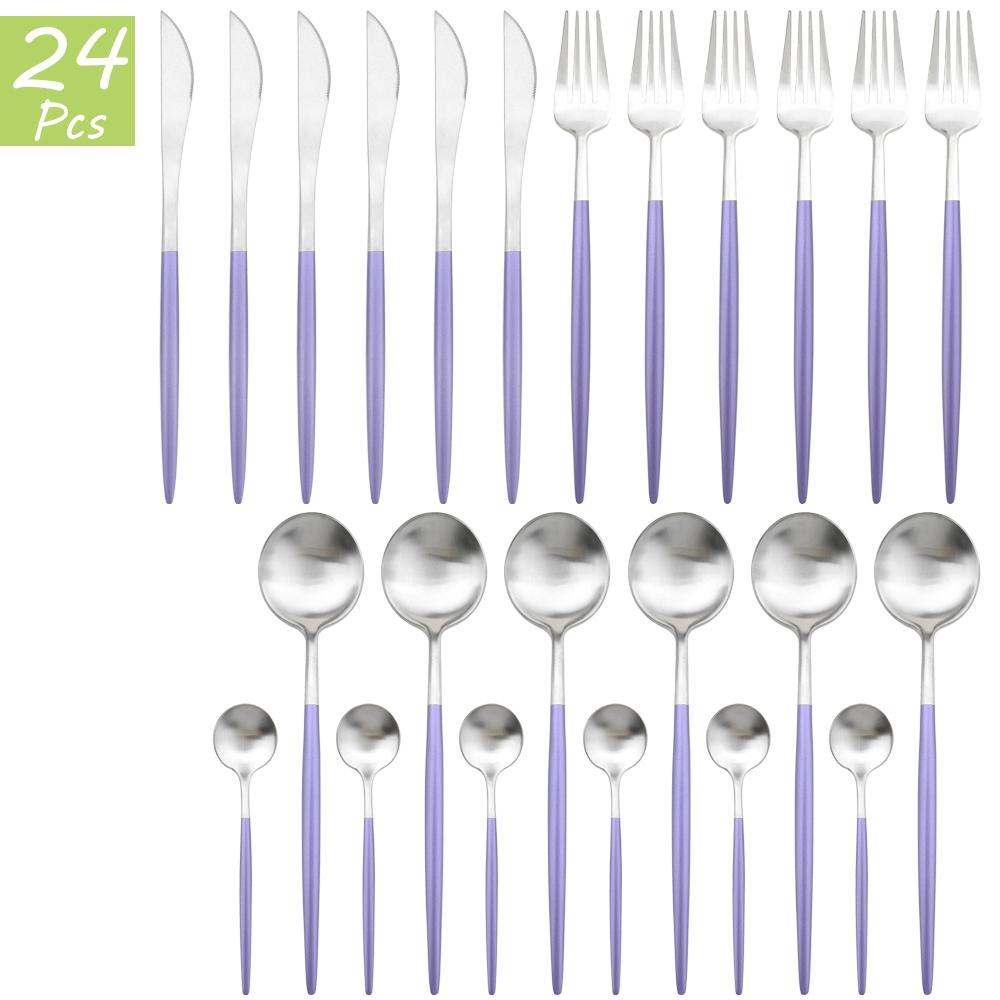 24Pcs Multicolor Dinnerware Set Knife Fork Spoons Teaspoon Tableware 18/10 Stainless Steel Cutlery Western Kitchen Silverware Flatware