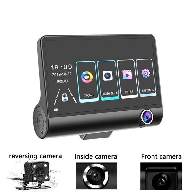 3 Lens Driving Recorder 4" Touch Screen 1080P Car DVR Dash Cam Video Recorder with G-sensor Motion Detection Parking Guard