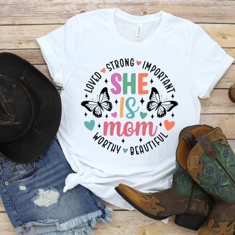 Motherhood Shirt She Is Mom Shirt Mother s Day Shirt Funny Mother s Day Shirt L