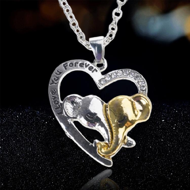 Lucky Double Elephant Necklace I Love You Forever Heart Pendant Valentines Gift