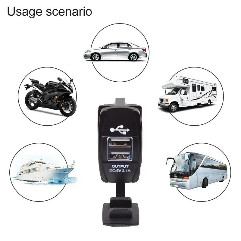 Universal Mini Dual USB Port Car Fast Charger Socket 3.1A Rectangular Waterproof Dustproof Adapter 12V 24V Iphone Ipad Samsung