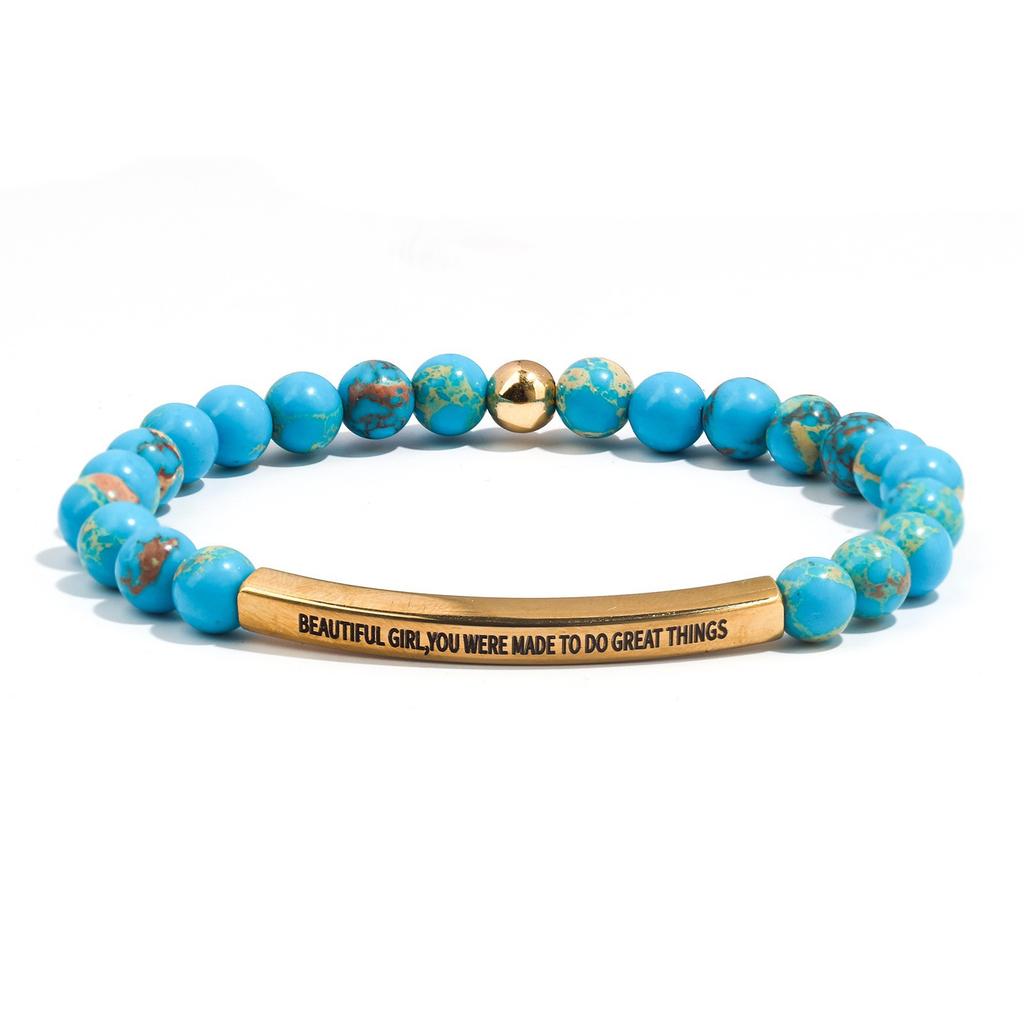 6Mm steel ball obsidian powder chalcedony stainless steel elbow lettering aquamarine bracelet