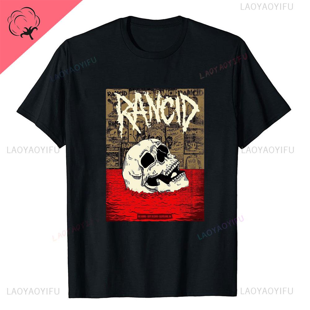 Rancid Band Short Sleeved Tshirt for Mens Summer American High Street Print Cool Pure Half Sleeves Trendy Printed Tshirt Top