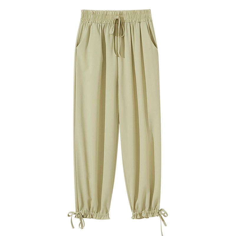 

Ice Silk Sweatpants for Ladies In Summer Thin Style Loose Drooping Slimming Wide-leg Harlen Nine-point Bloomers High Quality M