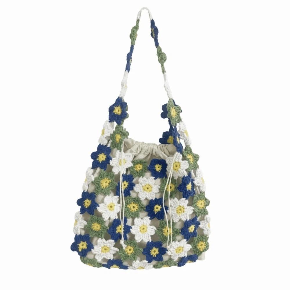 

Eco-Friendly Cotton Crochet Floral Tote Cotton Yarn Shoulder Bag Beachfront Photography Prop зелёный