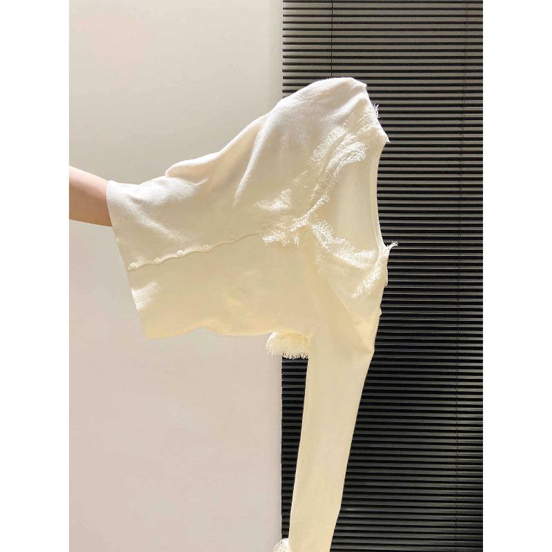 Gentle Lace Splicing Collar Knitted Top Women's Autumn and Winter Temperament Soft Waxy Button Sweater Cardigan