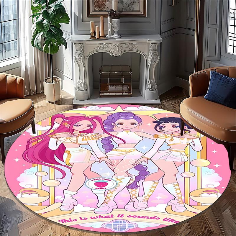 1pc KPop Demon Hunters10 Print Round Carpet Chair Round Carpet Suitable for Bedroom Living Room Home Decorative Carpet
