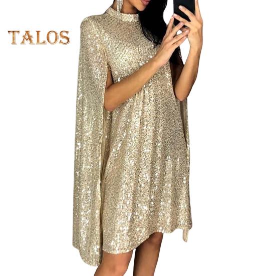 

Женское платье с пайетками, воротник-стойка, без рукавов, разрез, мерцающее коктейльное платье, женское вечернее мини-платье, вечернее платье для знаменитостей M золотистый