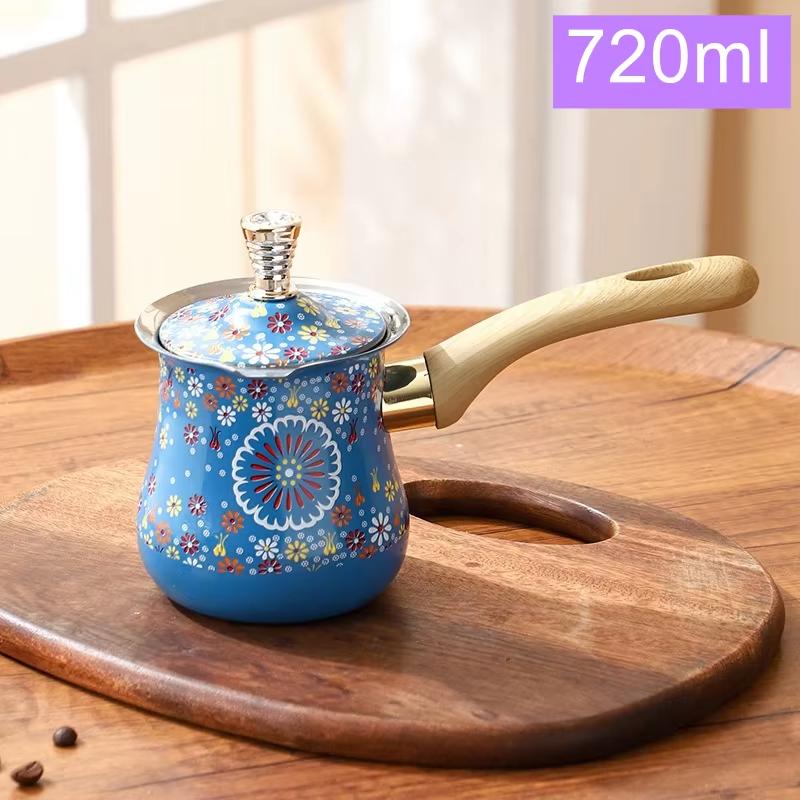 Stainless Steel Coffee Pot with Lid Chocolate Butter Milk Cup Coffee Tea Melting Jug Moka Pot for Office Home Kitchen
