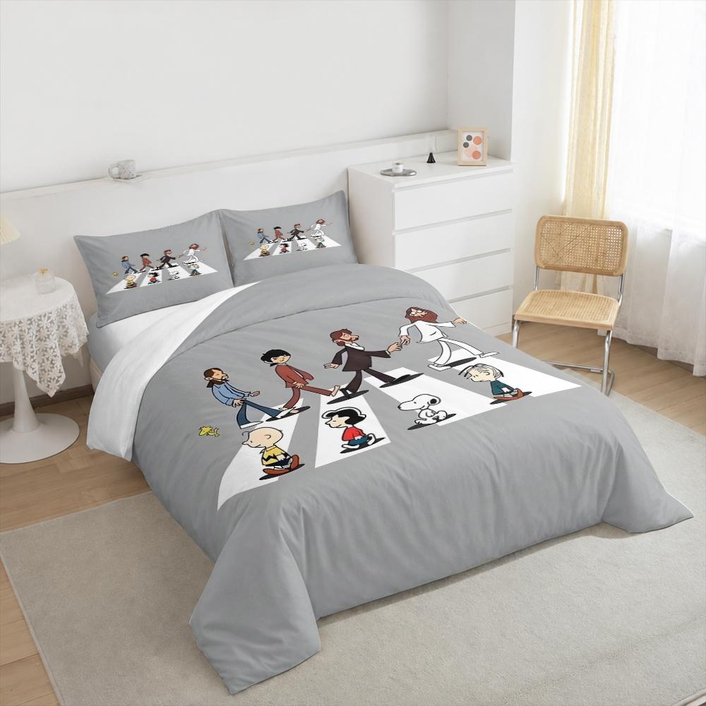 3 Piece Bedding Set Peanuts Snoopy Charlie Brown Abbey Road Beatles Parody Print Duvet Cover for Adult Fan Gift