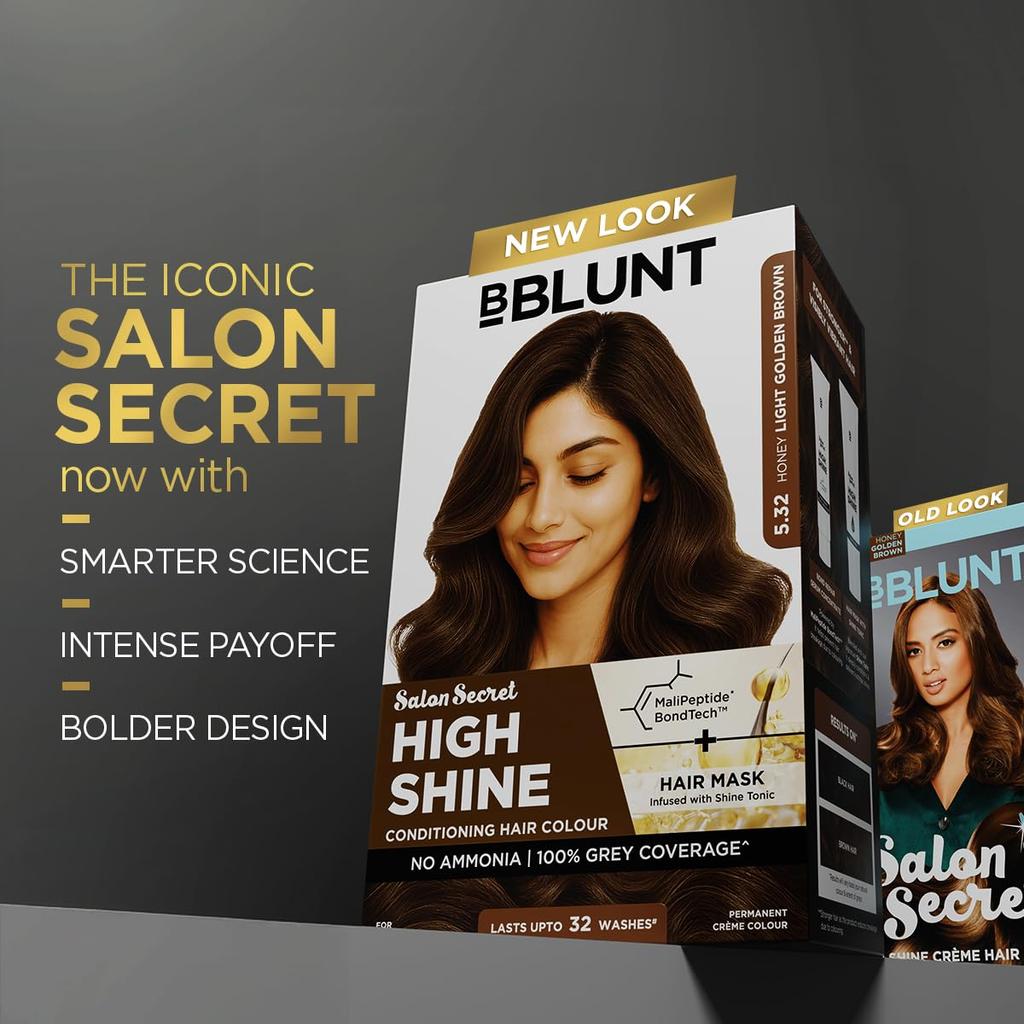 BBLUNT Salon Secret High Shine Hair Colour Honey Light Golden Brown 130G Pack of 1 Long Lasting