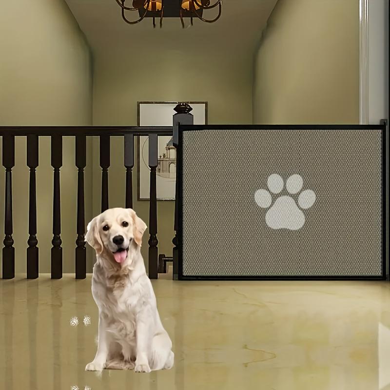1pc Heavy-Duty Large No-Drill Dog Gate with Paw Print Locking Panels - Foldable Portable Pet Barrier, Safety Net for Doors