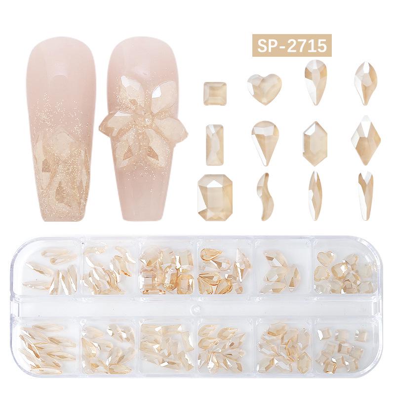 "12-Grid Irregular AB Glass Diamonds for Nail Art"