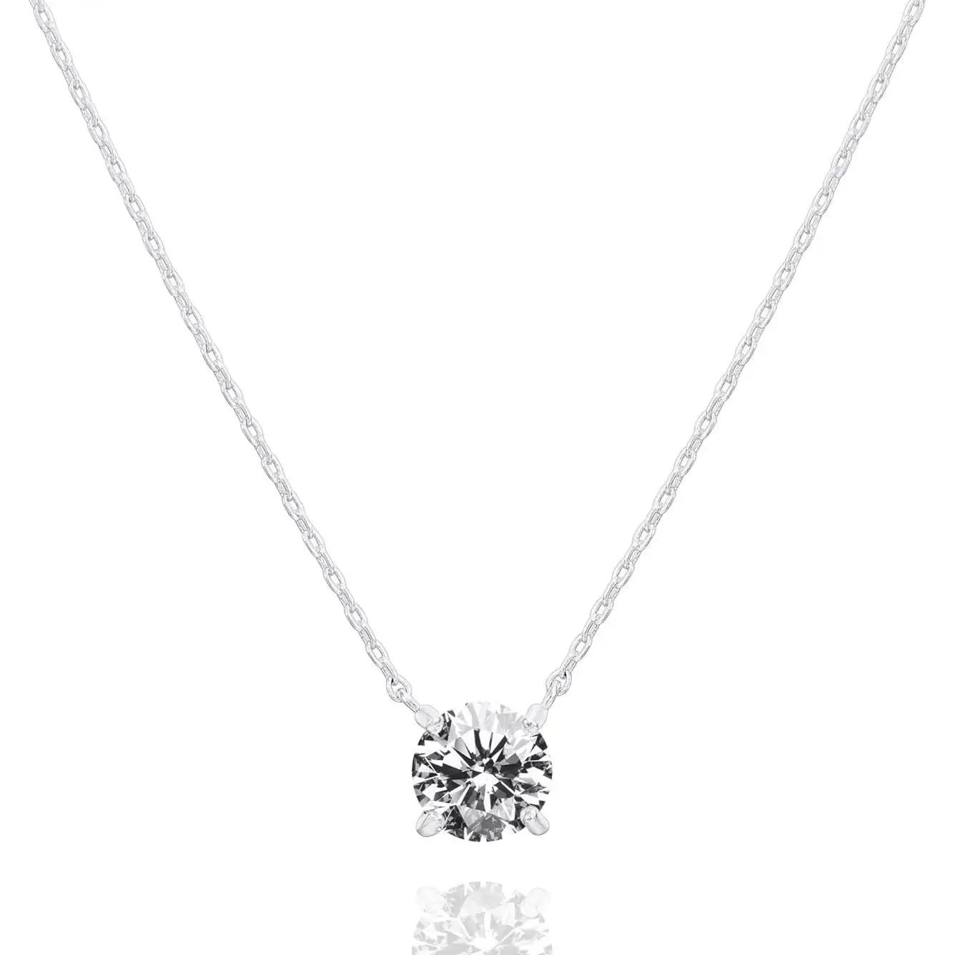 14K Gold Plated Silver Plated Crystal Solitaire 1.5 Carat (7.3mm) Cubic Zirconia Dainty Choker Necklace Gold Necklaces for Women 45cm