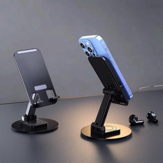 Phone Holder Foldable 360 Rotation Adjustable Desk Stand Metal Anti-Slip Silicone Pad Bracket for Phones Tablets