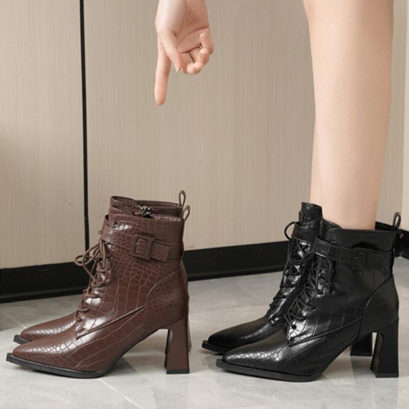 Serpentine High Heels Ankle Women Boots Sexy Pointed Toe Shoes Elegant Office Shoes 2025 Trend Casual Shoes Chelsea Botas Mujer