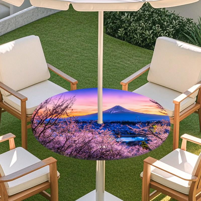 Outdoor Round Table Cover With Nature Print Waterproof Elastic Hem Patio Garden Deck