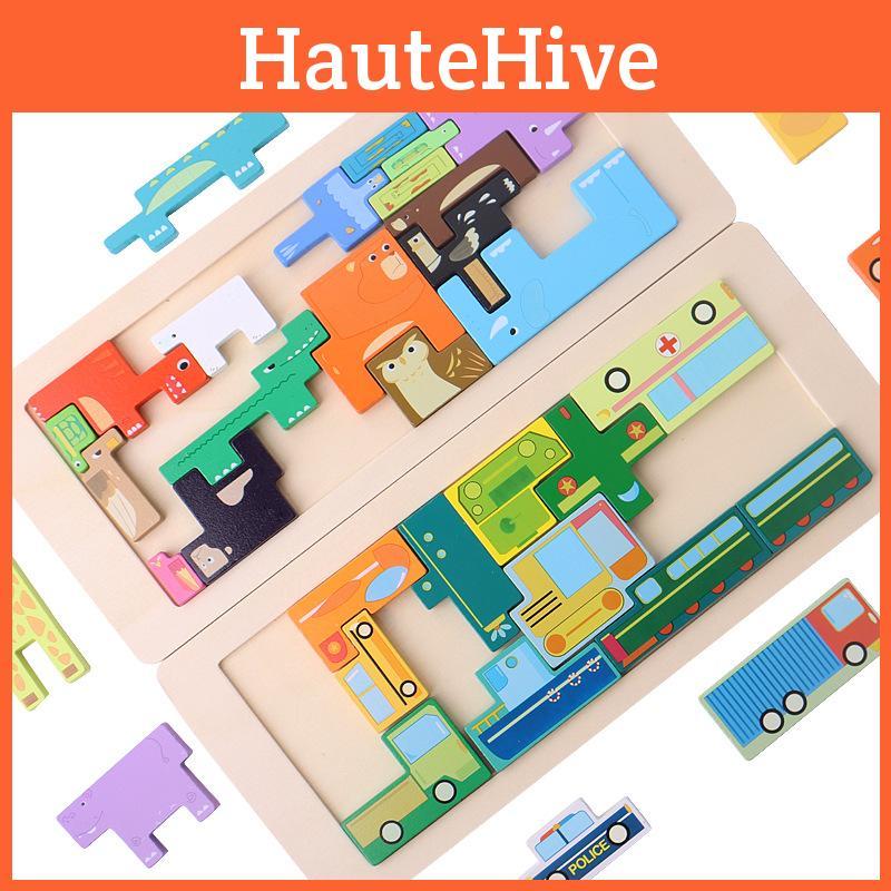 Animal Kids Transportation Puzzle Board For Shape Matching Early Play Education