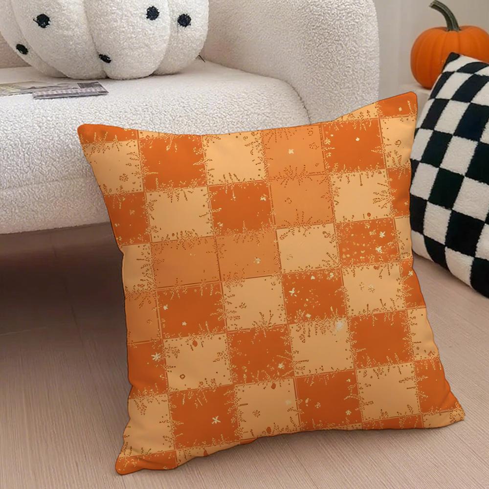 O-Orange Tone Pumpkins Cushion Cover Linen Pillow Case Soft Breathable Protective Couch Room Decoration
