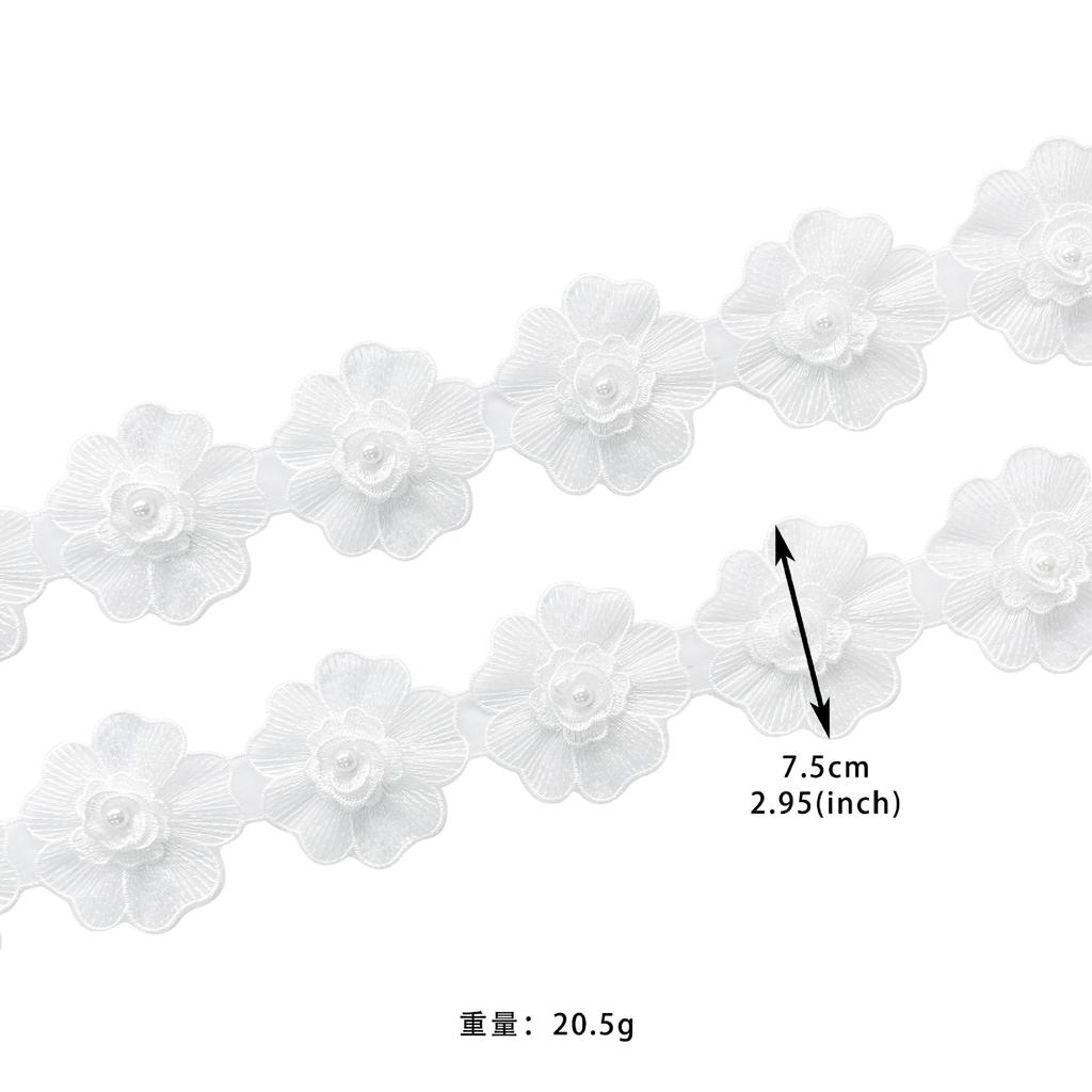 White Beaded Organza Three-Dimensional Flower Decorative Clothing Dress Lolita Hair Accessories Headgear Bag Lace Accessories