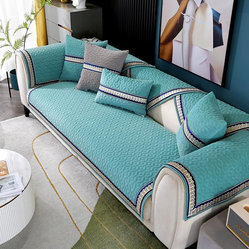 Podzimní plyšový potah na pohovku Zesílené prošívání Polštář na pohovku Moderní Jednoduché Jednobarevné popruhy Polštář na pohovku Obývací pokoj Teplý polštář