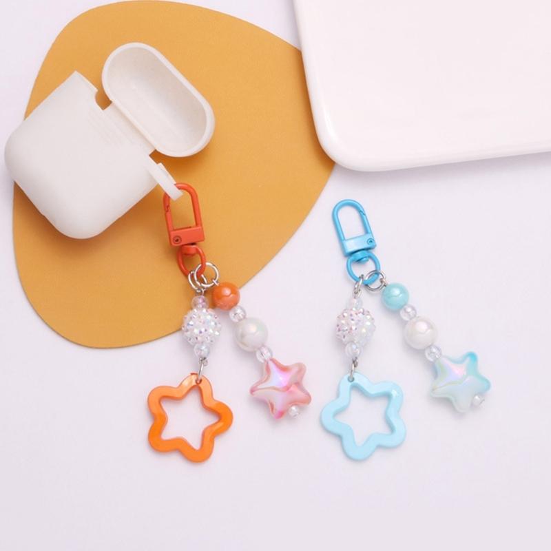 Gradient Pentagram Star Charm Keyring Backpack Decoration Handmade Pendant Keyring Fashion Bag Charm Sweet Cool Keychain