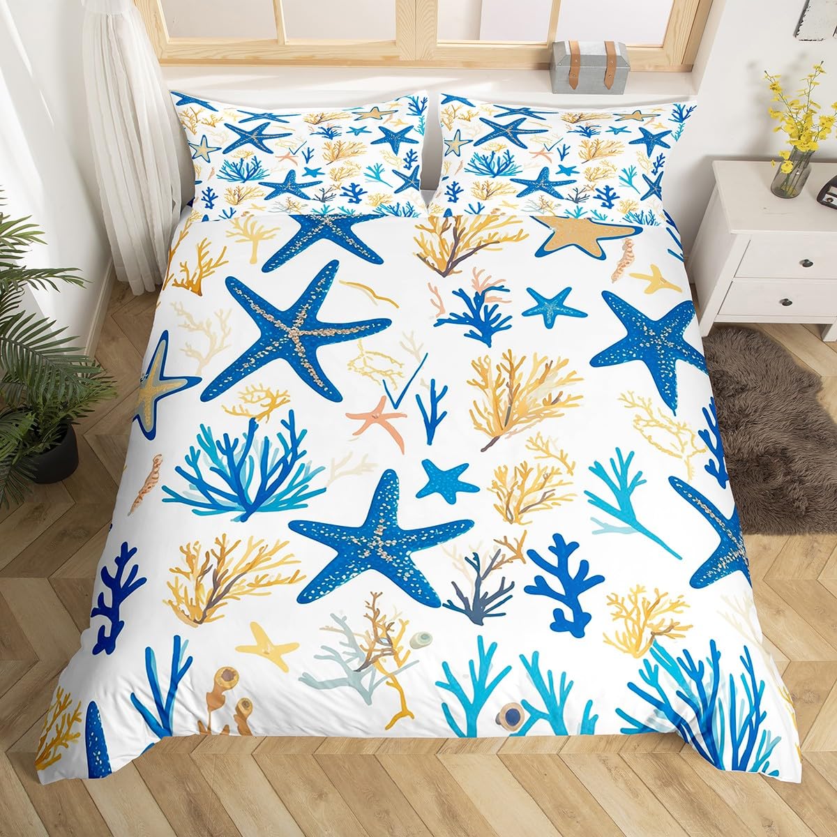 

Ocean Life Duvet Cover Sets for Kids Teens Queen Size Lightweight Down Quilt Covers 2 Pillowcases 1 Comforter Cover No Comforter (135x200cm)