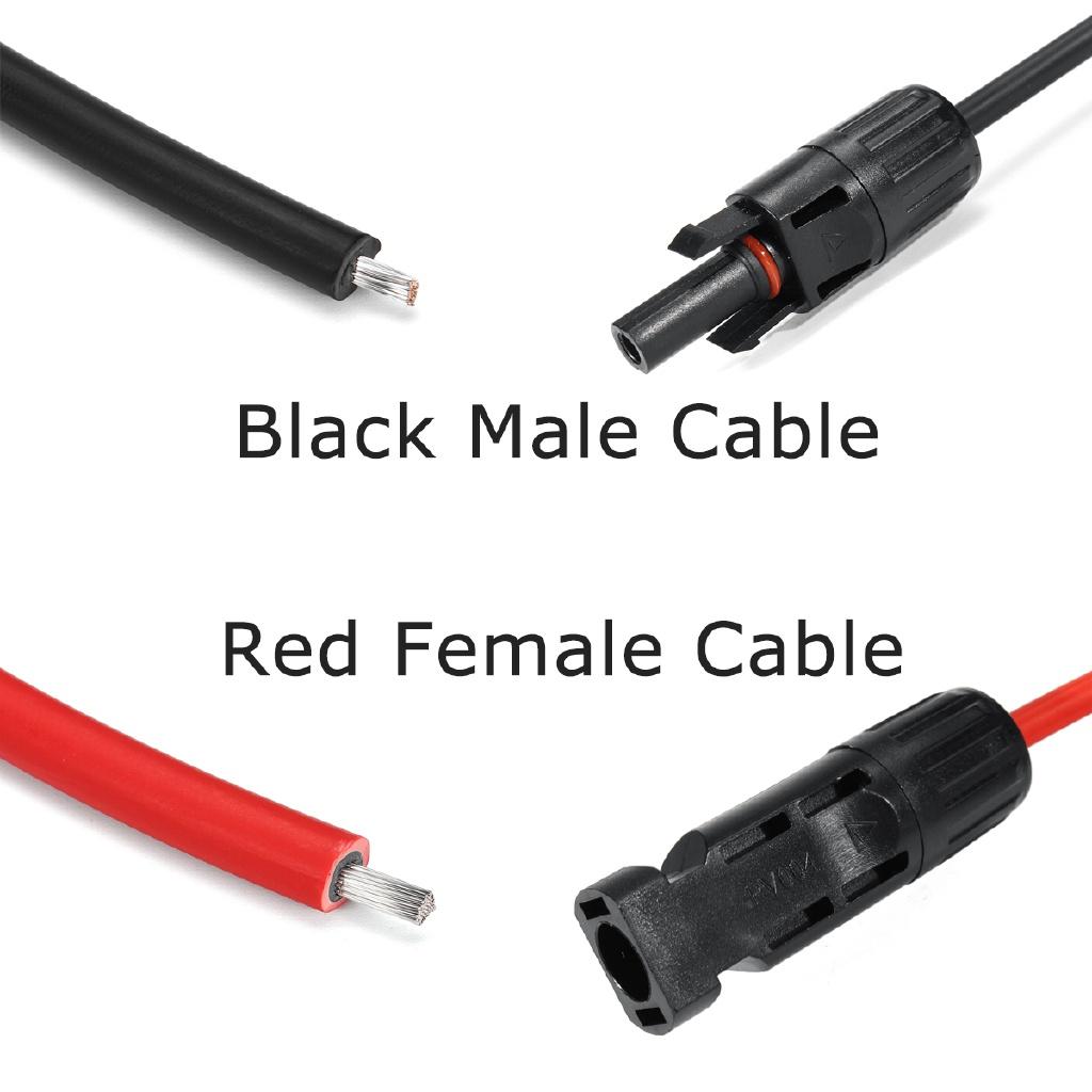 1 Pair Solar PV Cable 2.5mm 14 AWG Solar Panel Extension Cable Copper Wire Black + Red with MC4 Connector
