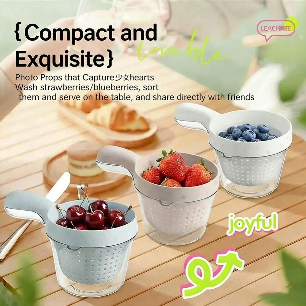 2-in-1 Fruit Cleaning Basin Double Layer Vegetable Drain Basket Portable Kitchen Drain Basket