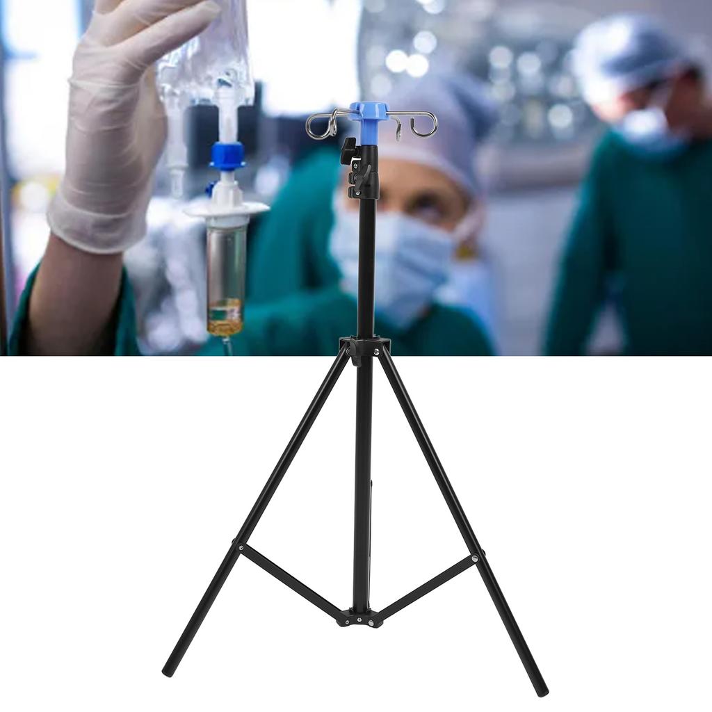 IV Pole Tripod Stand with 4 Hook Multifunctional Metal IV Pole Collapsible Stand IV Drip Bag Floor Stand for Travel Hospital 22mm