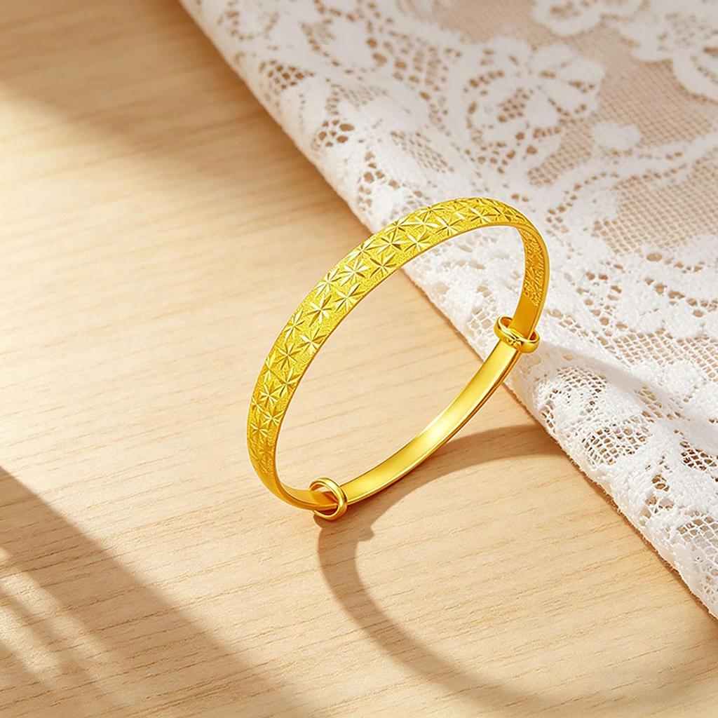 Starry Sky Gold Bracelet Women Solid Bangles Auspicious Chinese Retro National Style Hand Ring Push-Pull Adjustable