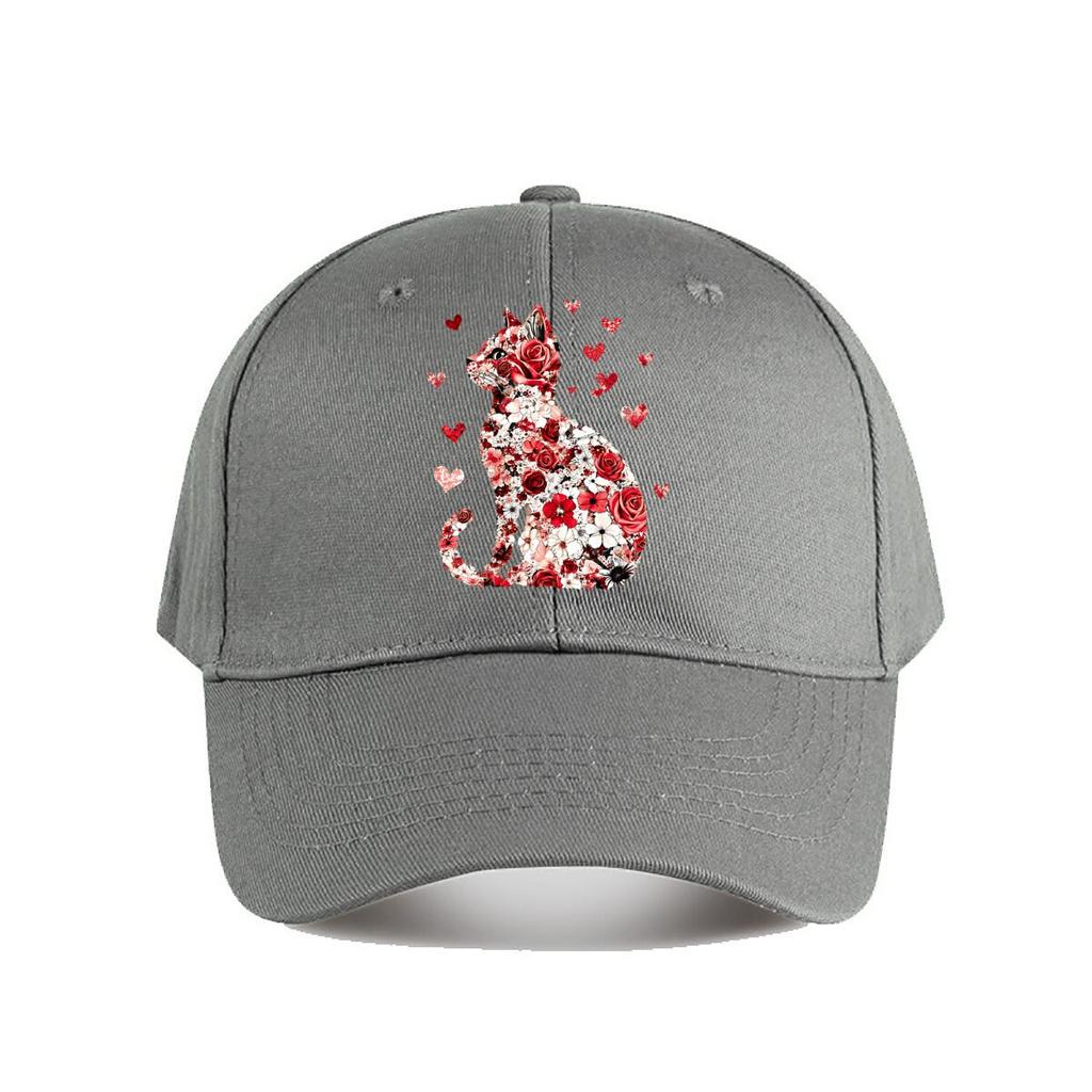 Floral Rose Cat With Hearts Wall Decor Baseball Cap Fashion Unisex Sunhat Womens Outdoor Sports