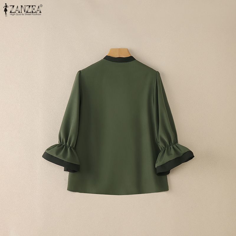 ZANZEA Damen Rundhals 3/4-Ärmel Elegante Lässige Bluse