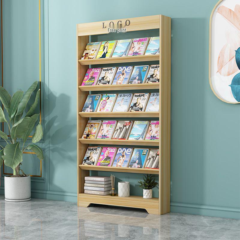 Wooden Floor-Standing Magazine and Newspaper Rack: Office Display and Storage for Books and Promotional Materials.