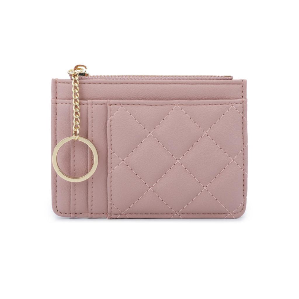 Mote Ensfarget Ultratynn Kort Lommebok Klips Enkel Diamantrutemønster Glidelås Flerspors Kortholder PU Liten Myntpung med Nøkkelring