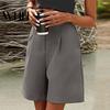 Women Shorts Summer Elastic High Waist Loose Side Pockets Straight Above Knee Length Soft Solid Color Breathable Daily Casual Business Office