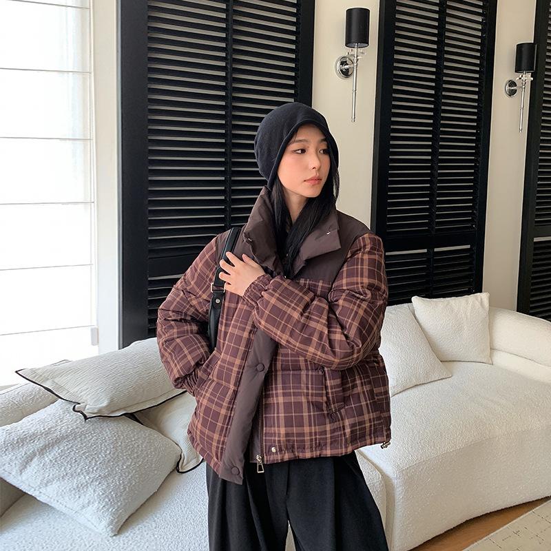 Abrigo Corto Estampado con Cuello Alto y Acolchado Grueso de Algodón Chaqueta de Invierno