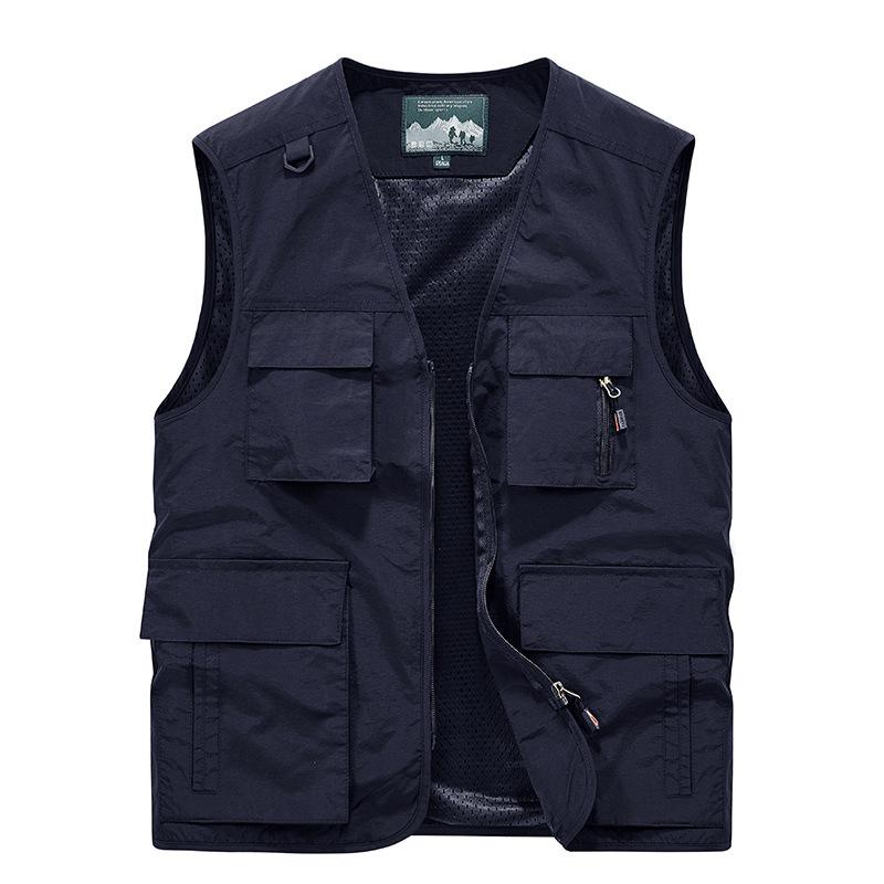 Four Seasons Men's Vest Thin Dad Sleeveless Stand-Up Collar Multi-Pocket Quick-Drying Vest Large Size Vest