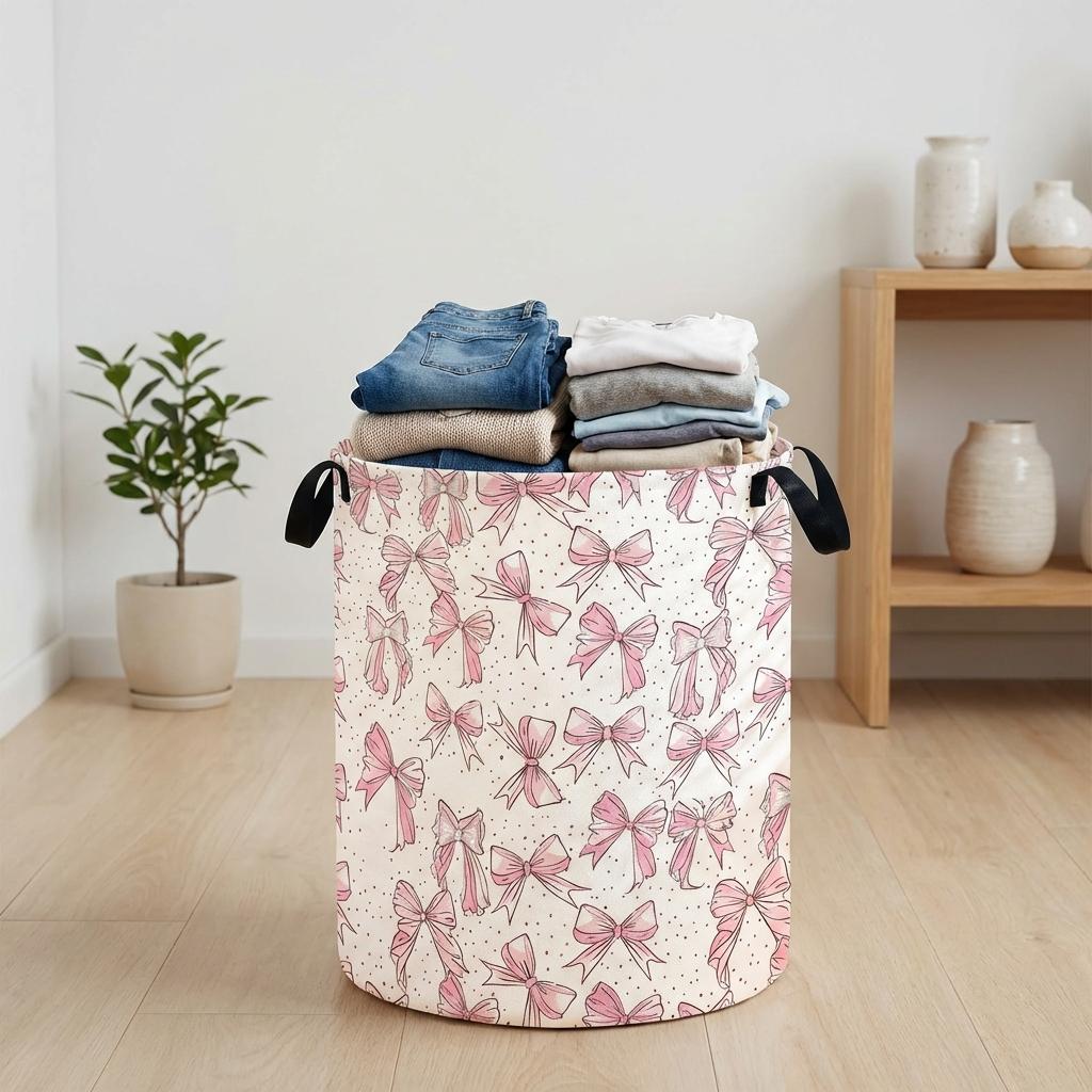 Bow tie laundry basket, foldable large capacity canvas storage bucket, children's toy clothing storage, home bathroom